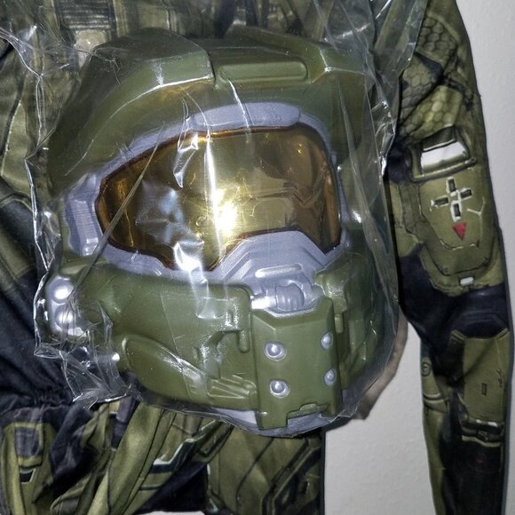 NEW Halo Master Chief Halloween Costume Boys Small 4-6 Green Mask Muscles - Picture 5 of 6